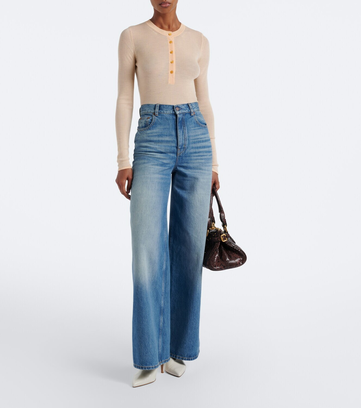 Chloé Ribbed-knit silk-trimmed wool Henley shirt