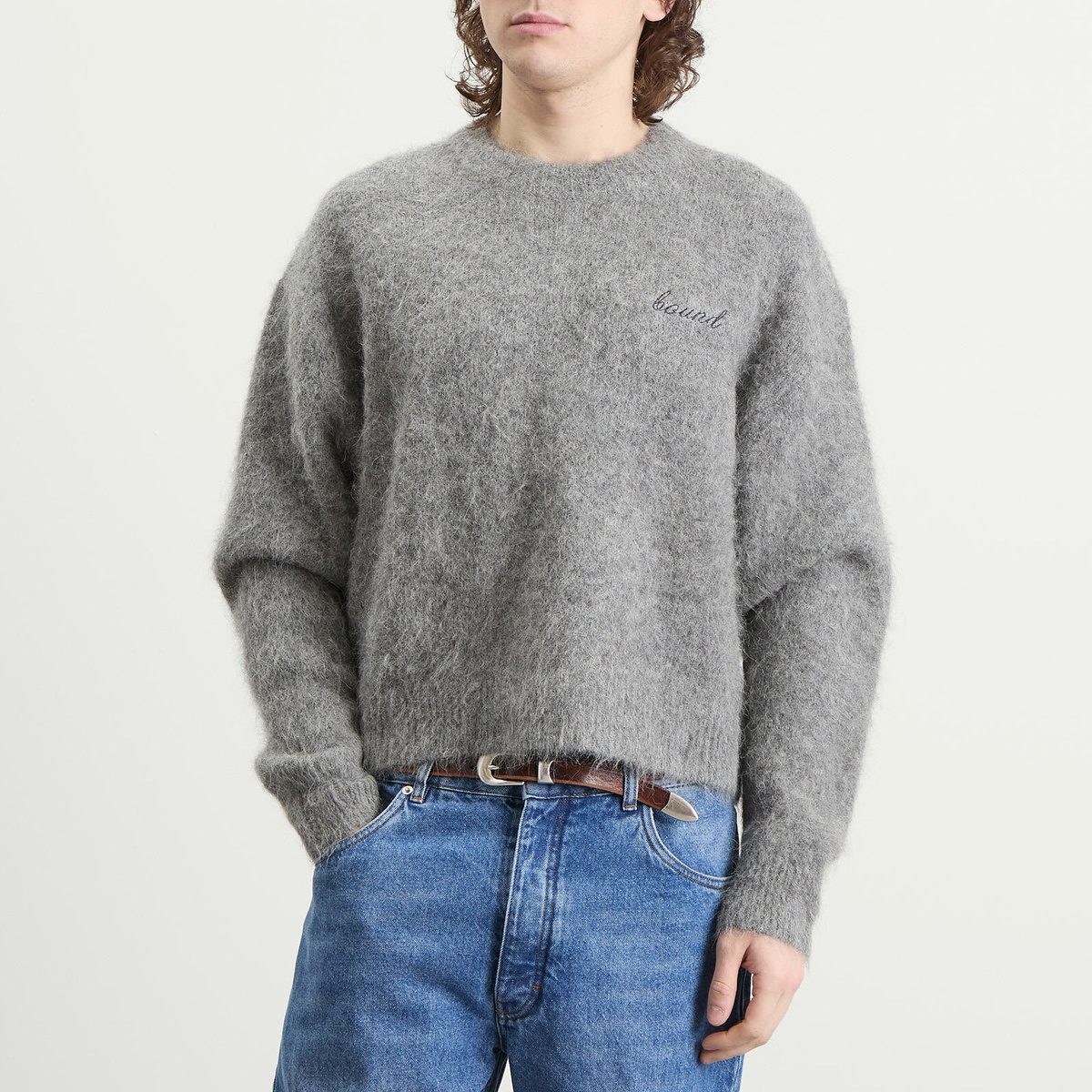 Bound Men's Dexter Cropped Alpaca Jumper in Grey