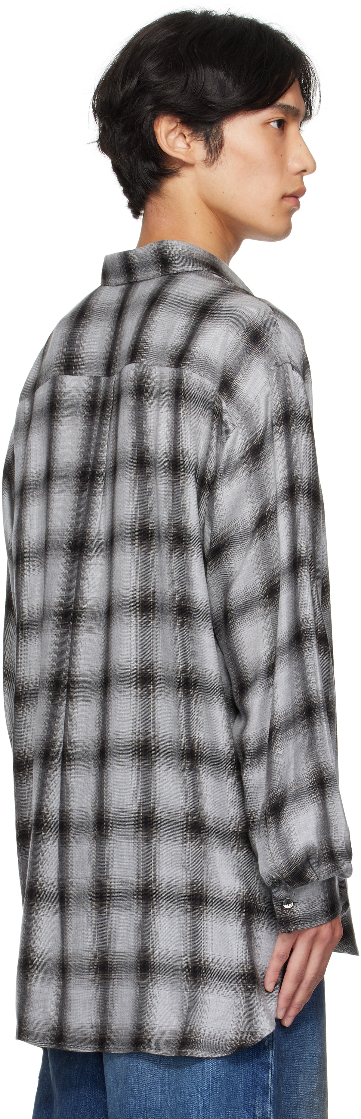 stein Gray Check Oversized Down Pullover Shirt