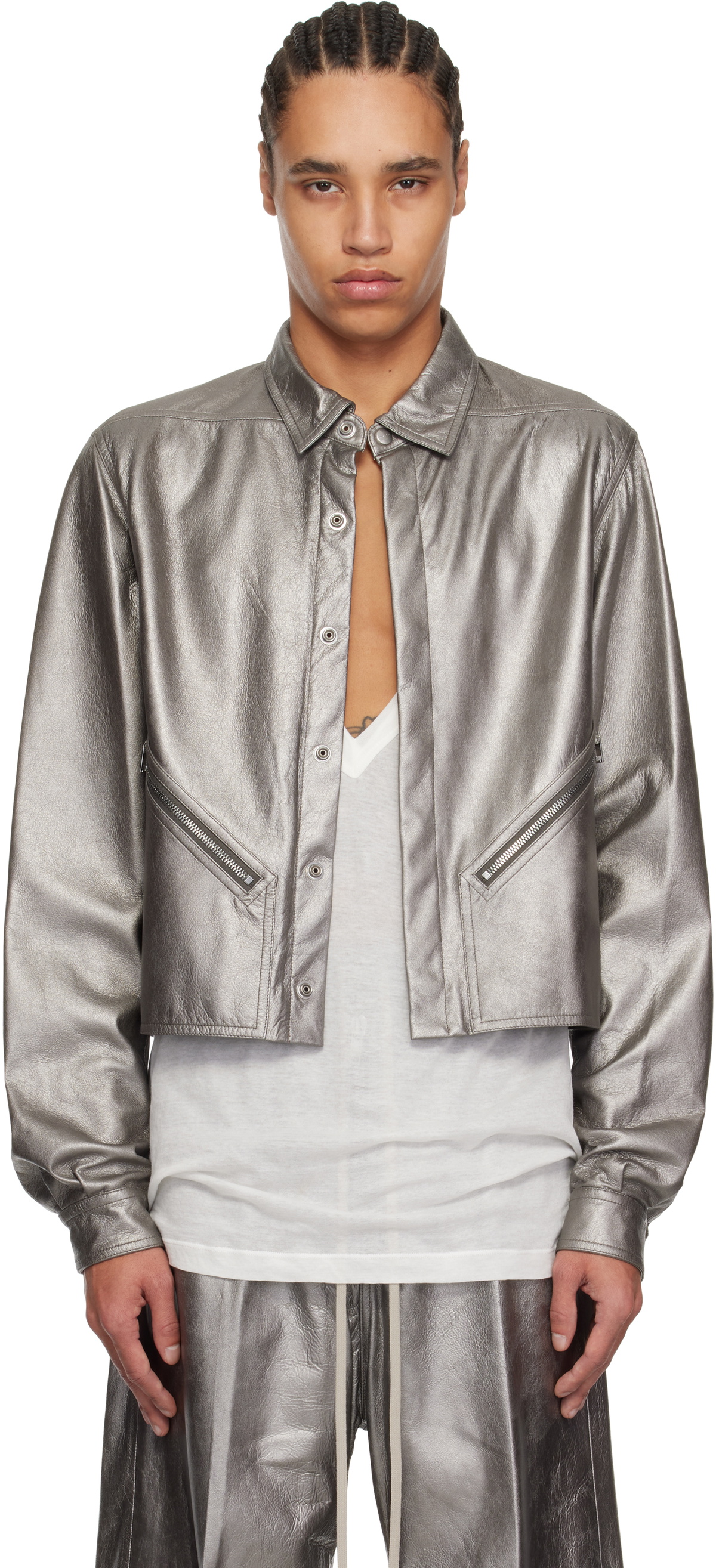 Rick Owens Khaki Porterville Alice Strobe Leather Jacket