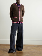 Balmain - Monogrammed Wool-Jacquard Webbing-Trimmed Cardigan - Brown
