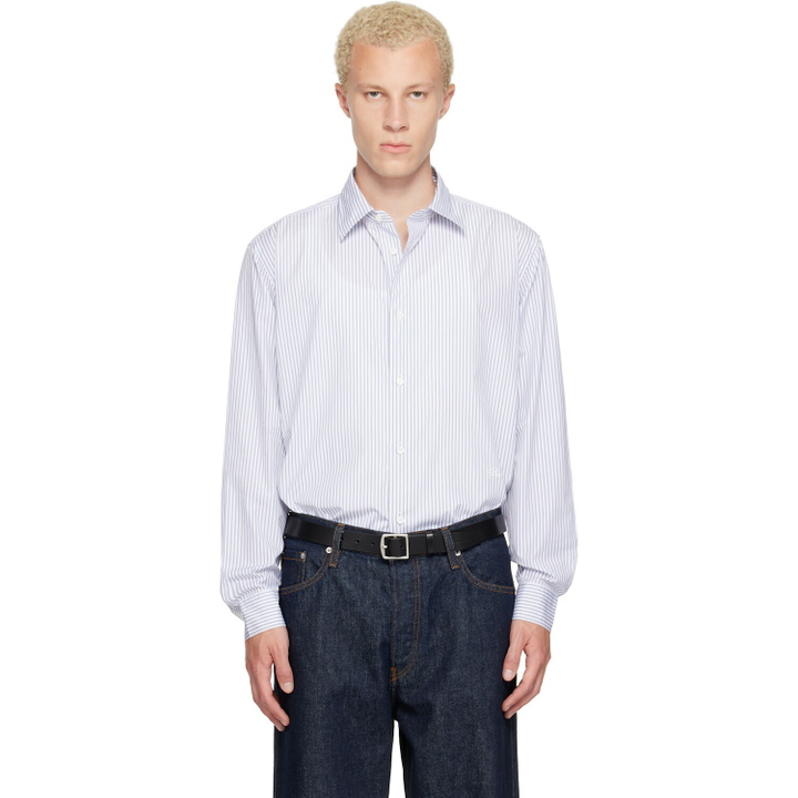 Photo: Burberry White & Blue Relaxed Fit Striped Cotton Shirt