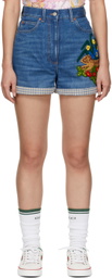Gucci Blue Denim Lunar New Year 'Gucci Tiger' Embroidery Shorts