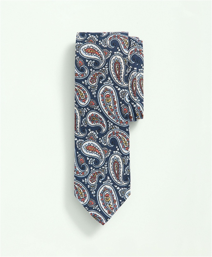 Photo: Brooks Brothers Men's Silk Paisley Print Pattern Tie | Blue/Orange
