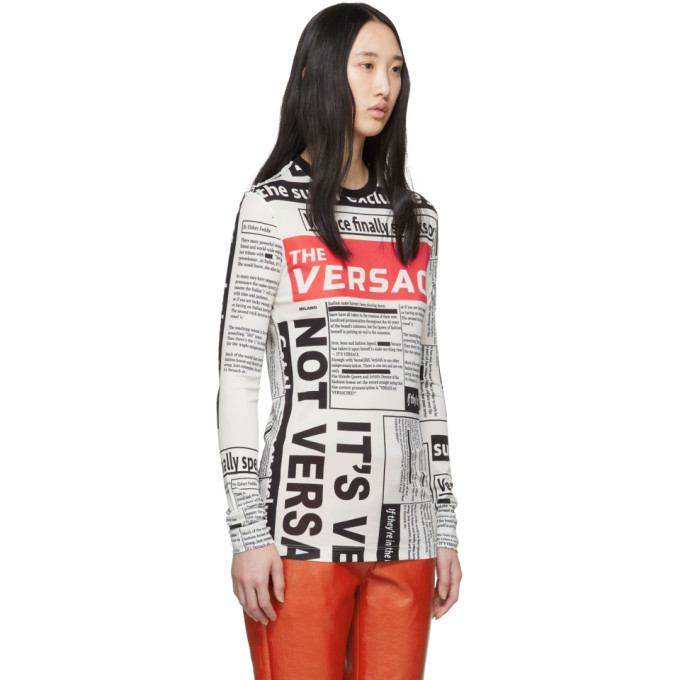 VERSACE ホワイト ロングスリーブ Tシャツ⑥① ARCHIVER tシャツ 「69」「it」ミドルウェイト クルーネック刺繍