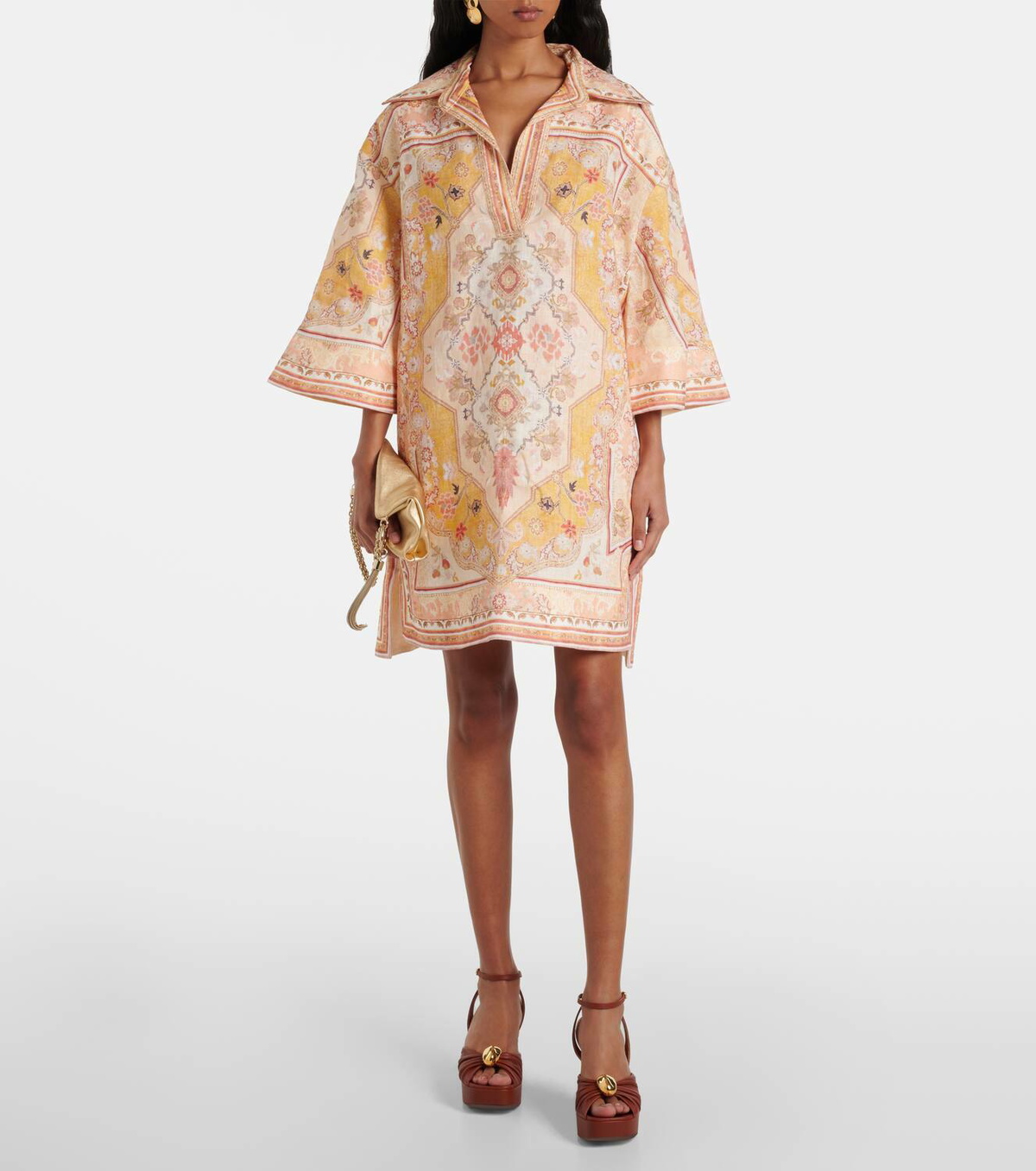 送料込/関税込■ZIMMERMANN■リネンとシルクのビスチェドレス ZIMMERMANN リネン&シルク混ガーゼ ロングドレス ラッフル付き
