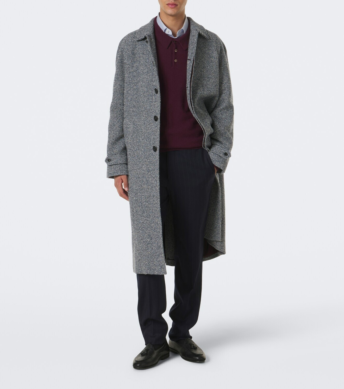 Rubinacci Herringbone wool, silk, and cashmere coat