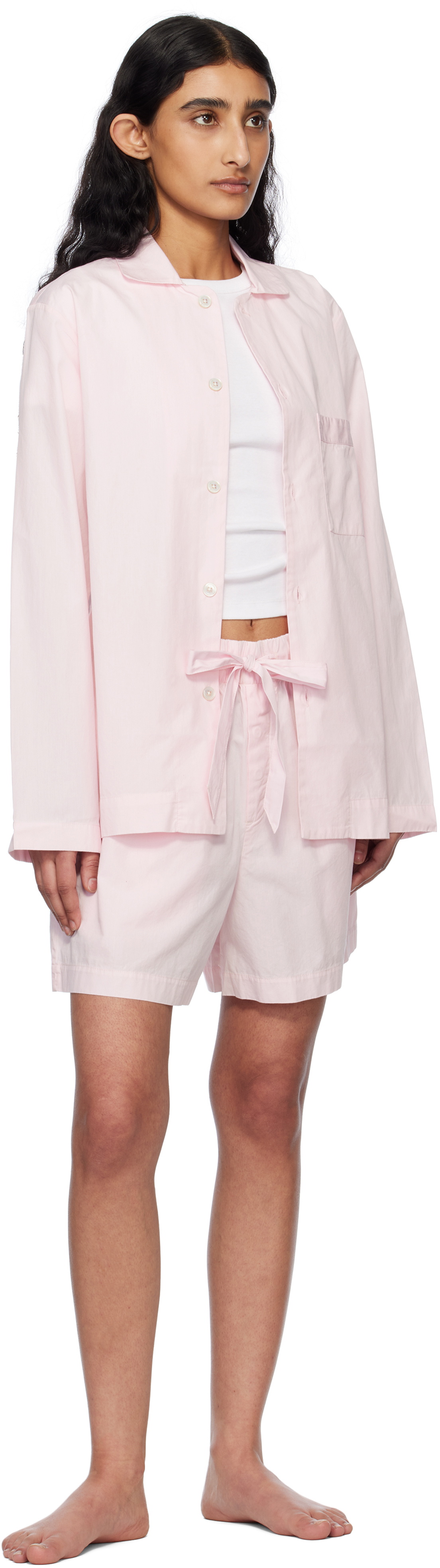Tekla Pink Poplin Long-Sleeved Pyjama Shirt