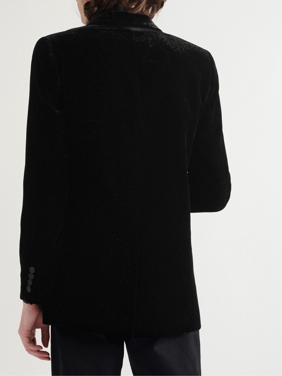 SAINT LAURENT - Slim-Fit Metallic Velvet Blazer - Black