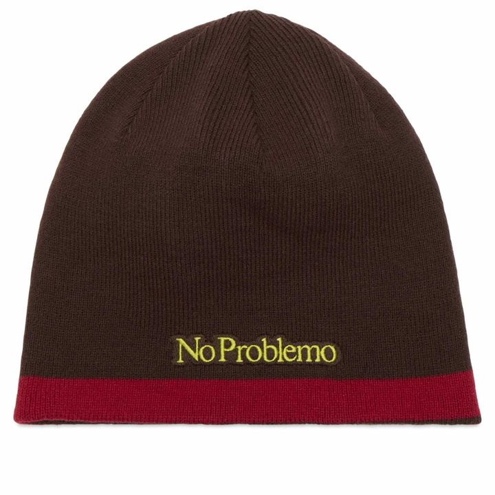 Photo: No Problemo Women's NP Stripe Reversible Beanie in Brown 