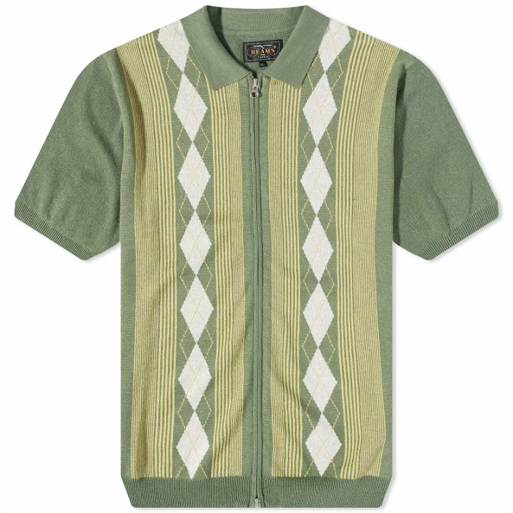 Photo: Beams Plus Men's Zip Stripe Polo Shirt Knit in Green