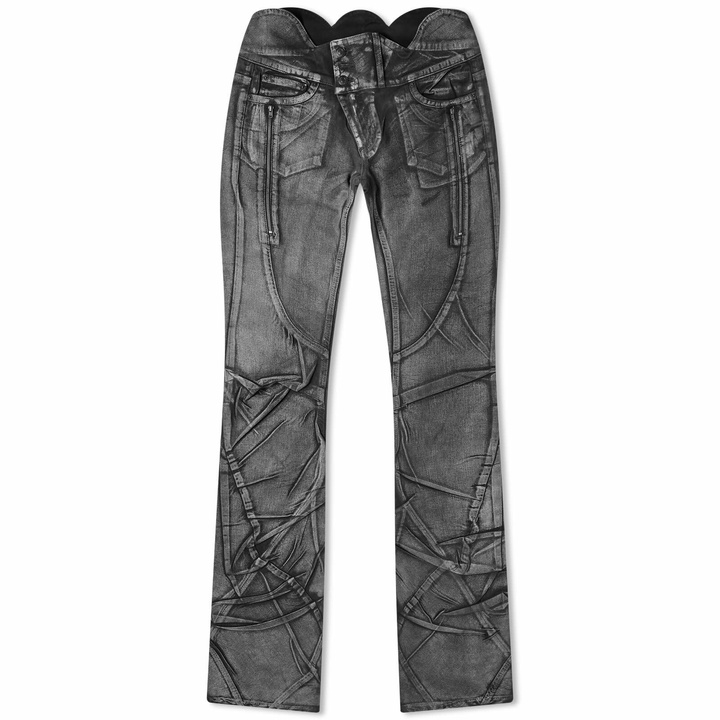 Photo: Ottolinger Women's Big Waistband Drape Denim Jeans in Black/White Paint