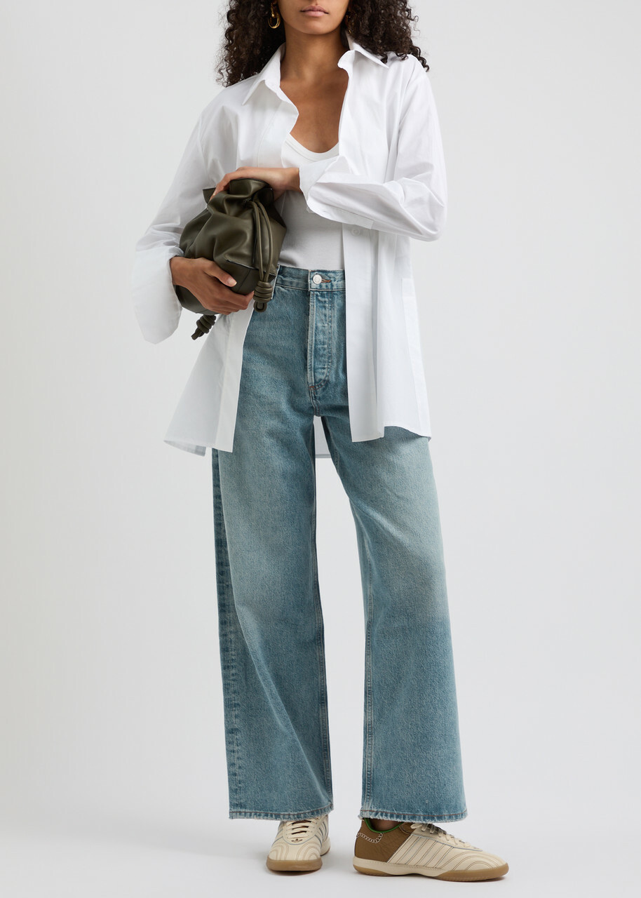 Agolde Low Slung Baggy Distressed Wide-leg Jeans Blue