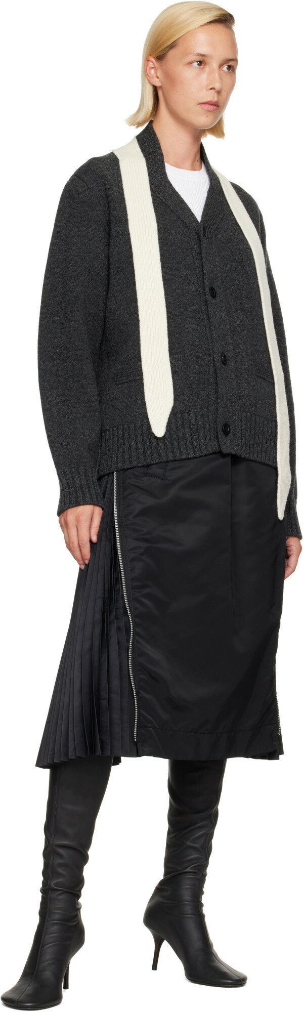 sacai Gray Wool Knit Cardigan