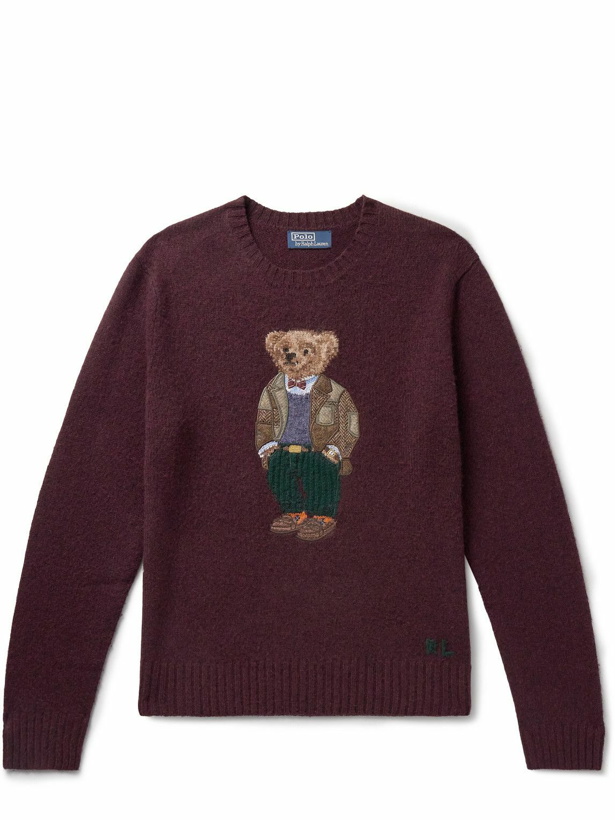 Photo: Polo Ralph Lauren - Embroidered Intarsia Wool and Cashmere-Blend Sweater - Burgundy