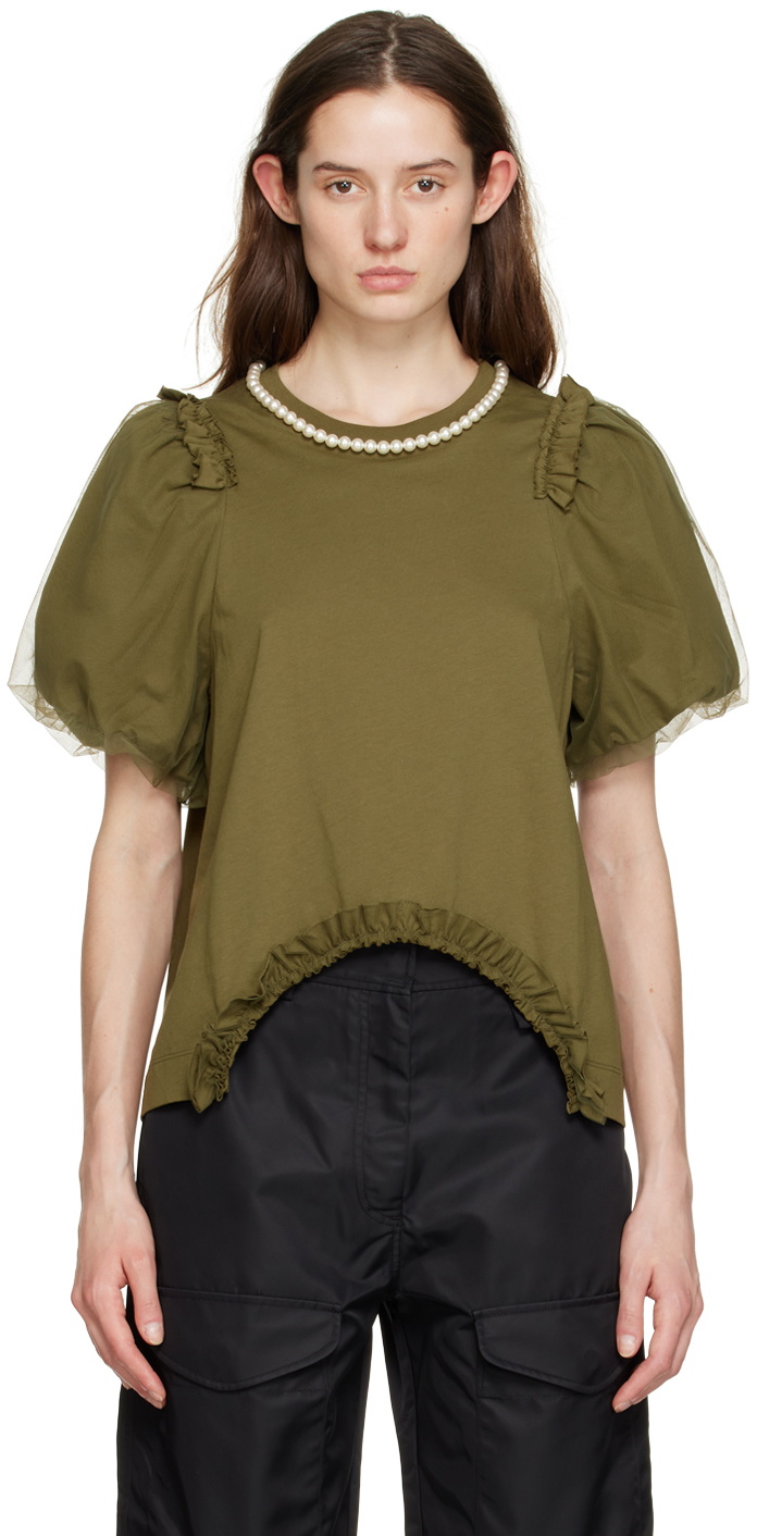 Khaki puff sleeve online top