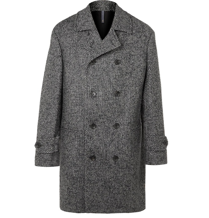 Photo: Incotex - Double-Breasted Herringbone Wool and Mohair-Blend Overcoat - Gray