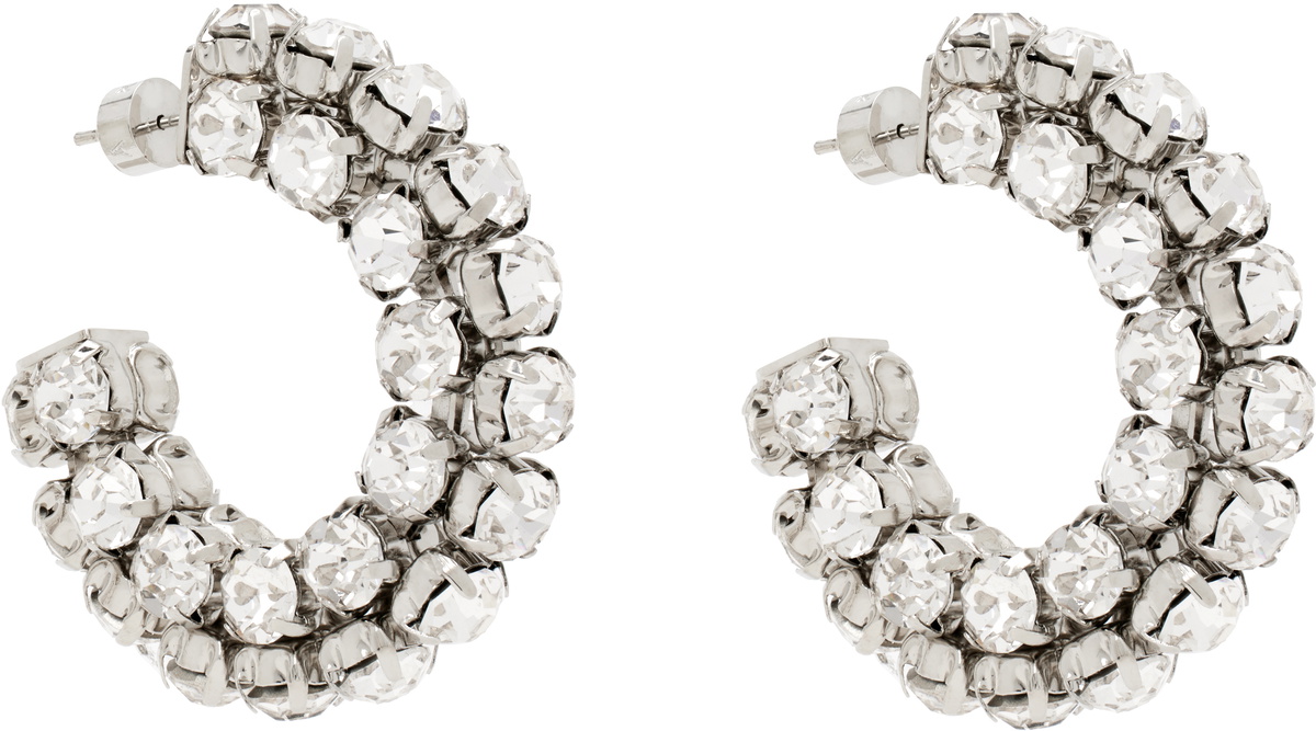 AREA Silver Small Crystal Hoop Earrings