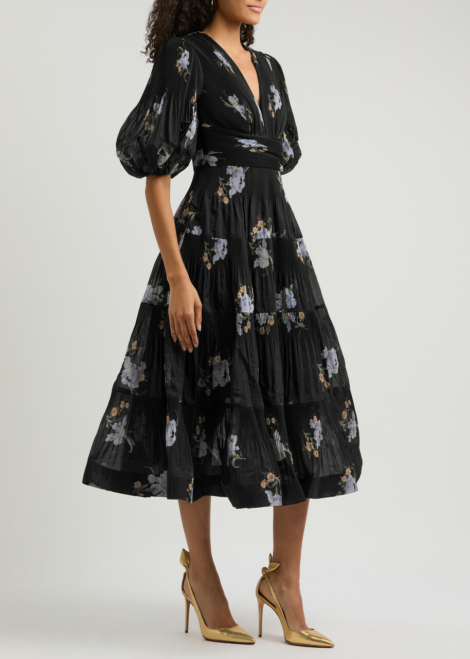 Zimmermann Floral-print Pleated Organza Midi Dress Multi Floral Zimmermann