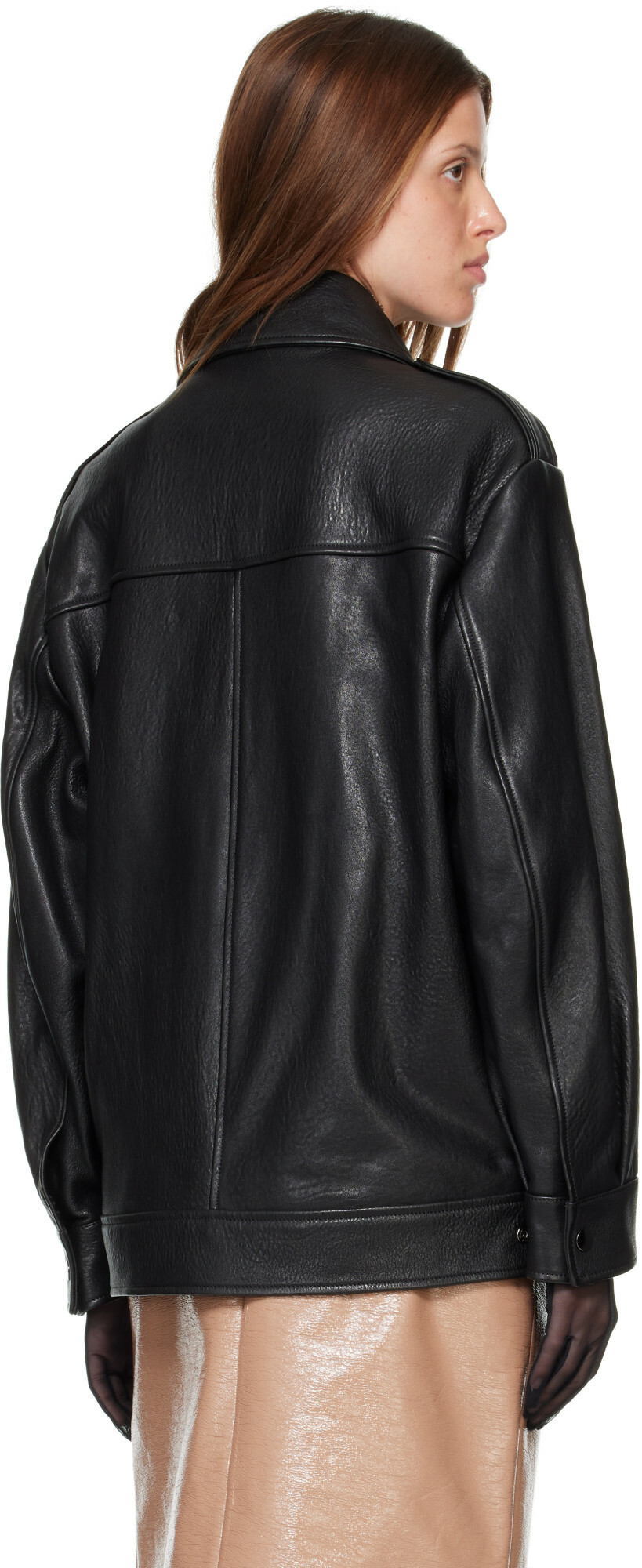 Nour Hammour Black Drey Leather Bomber Jacket