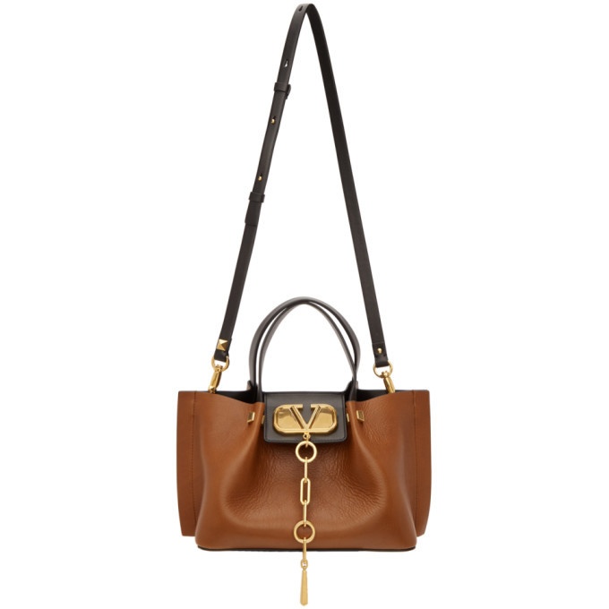 Valentino Brown Vlogo Suede Tote Dark brown Leather Pony-style