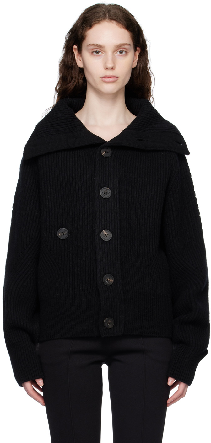 Recto Black Oversized Collar Cardigan Recto