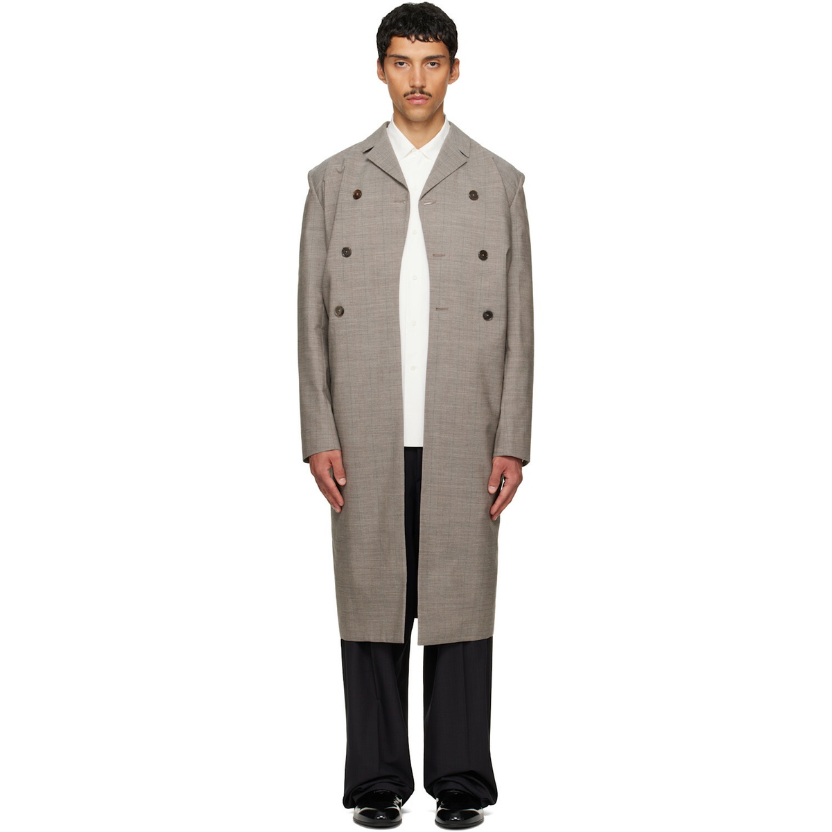 Jil Sander Gray Double-Breasted Coat
