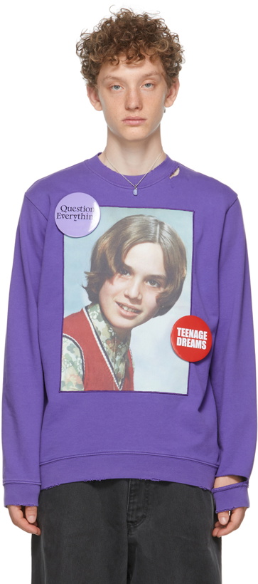 Photo: Raf Simons Purple Distressed 'Teenage Dreams' Sweatshirt