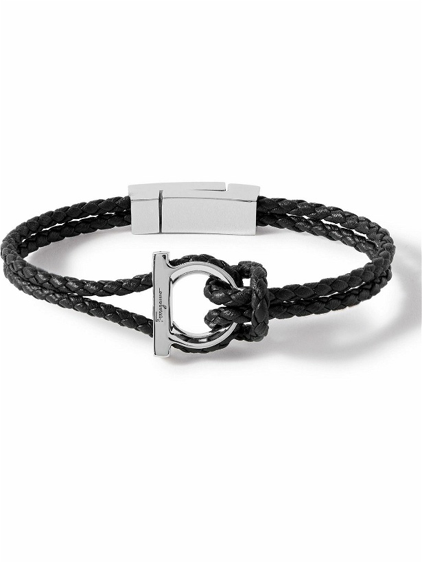 Photo: Salvatore Ferragamo - Logo-Embellished Leather and Silver-Tone Bracelet