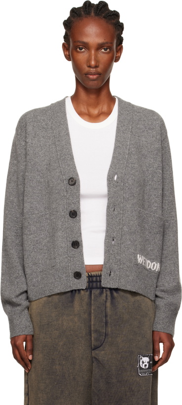 Photo: We11done Gray Pocket Logo Knit Cardigan
