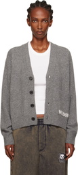 We11done Gray Pocket Logo Knit Cardigan