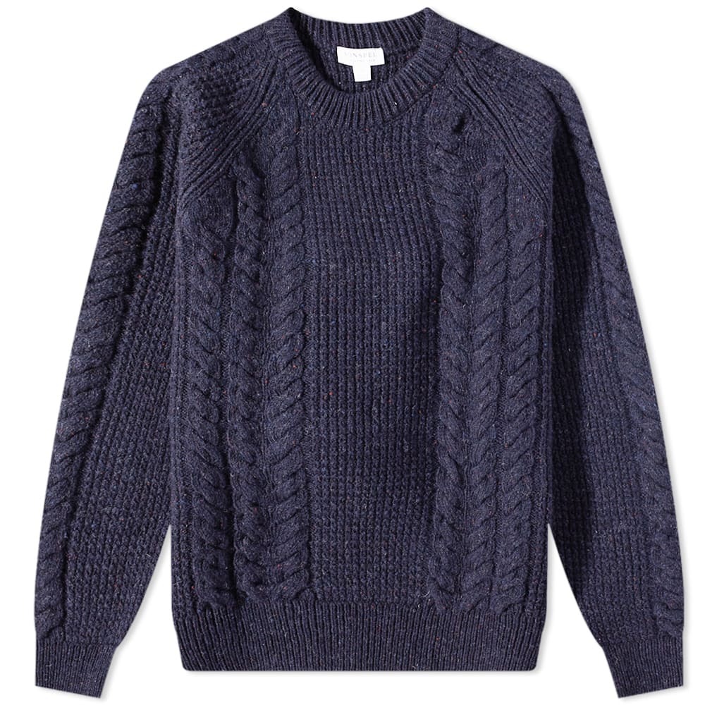 Sunspel Men's Textured Donegal Jumper in Navy Donegal Sunspel