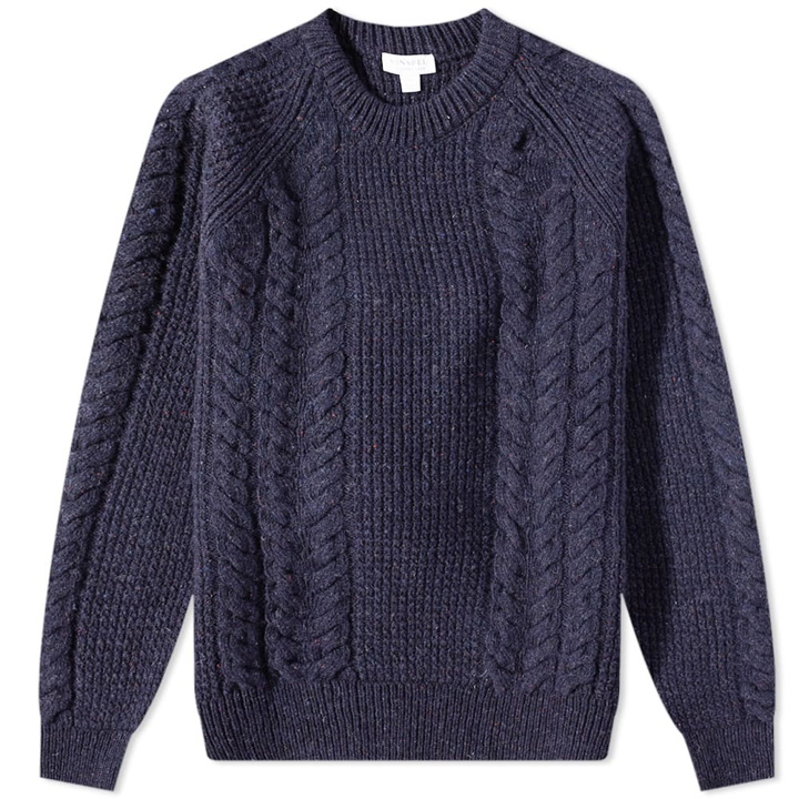 Photo: Sunspel Men's Textured Donegal Jumper in Navy Donegal