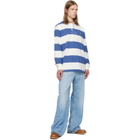 Polo Ralph Lauren White & Navy Classic Fit Khaki-Collar Rugby Polo