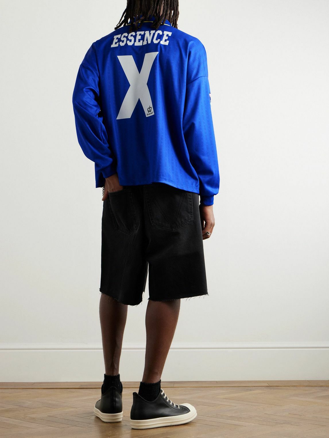 SAINT Mxxxxxx - Logo-Embroidered Printed Appliquéd Mesh Polo Shirt