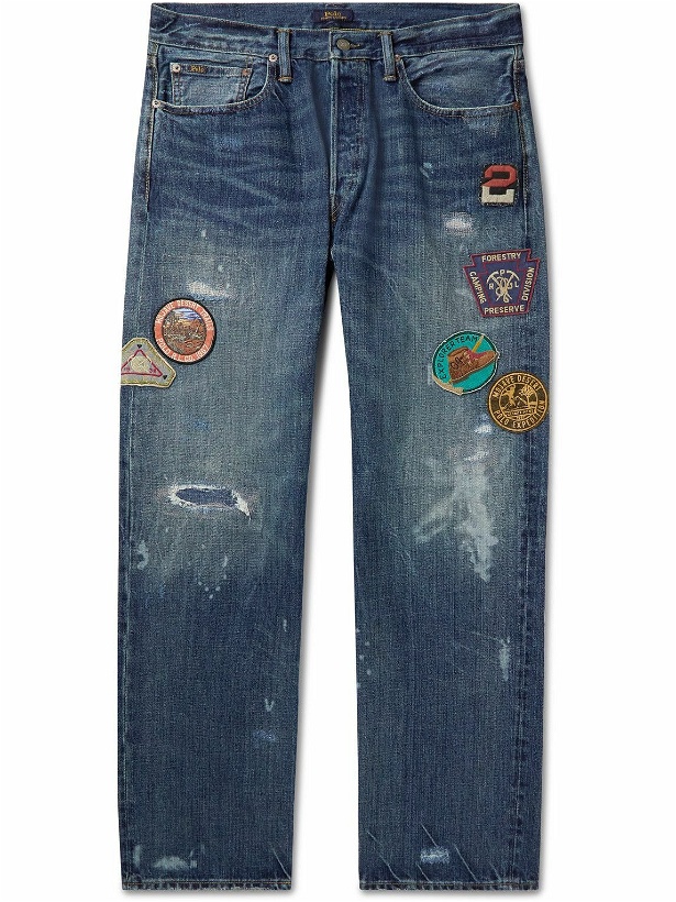 Photo: Polo Ralph Lauren - Straight-Leg Appliquéd Distressed Jeans - Blue