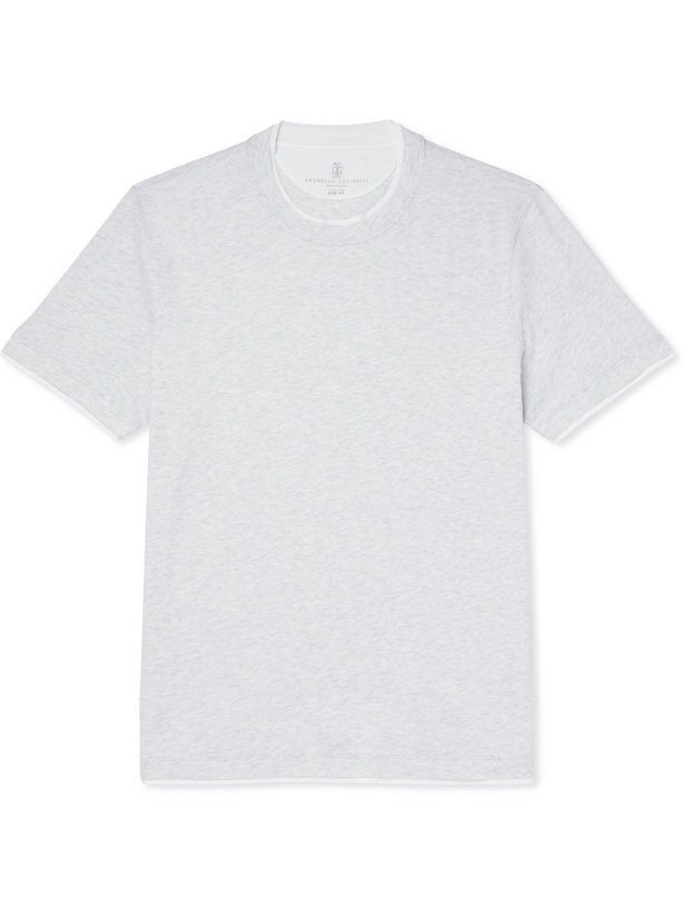 Photo: BRUNELLO CUCINELLI - Slim-Fit Layered Cotton-Jersey T-Shirt - Gray