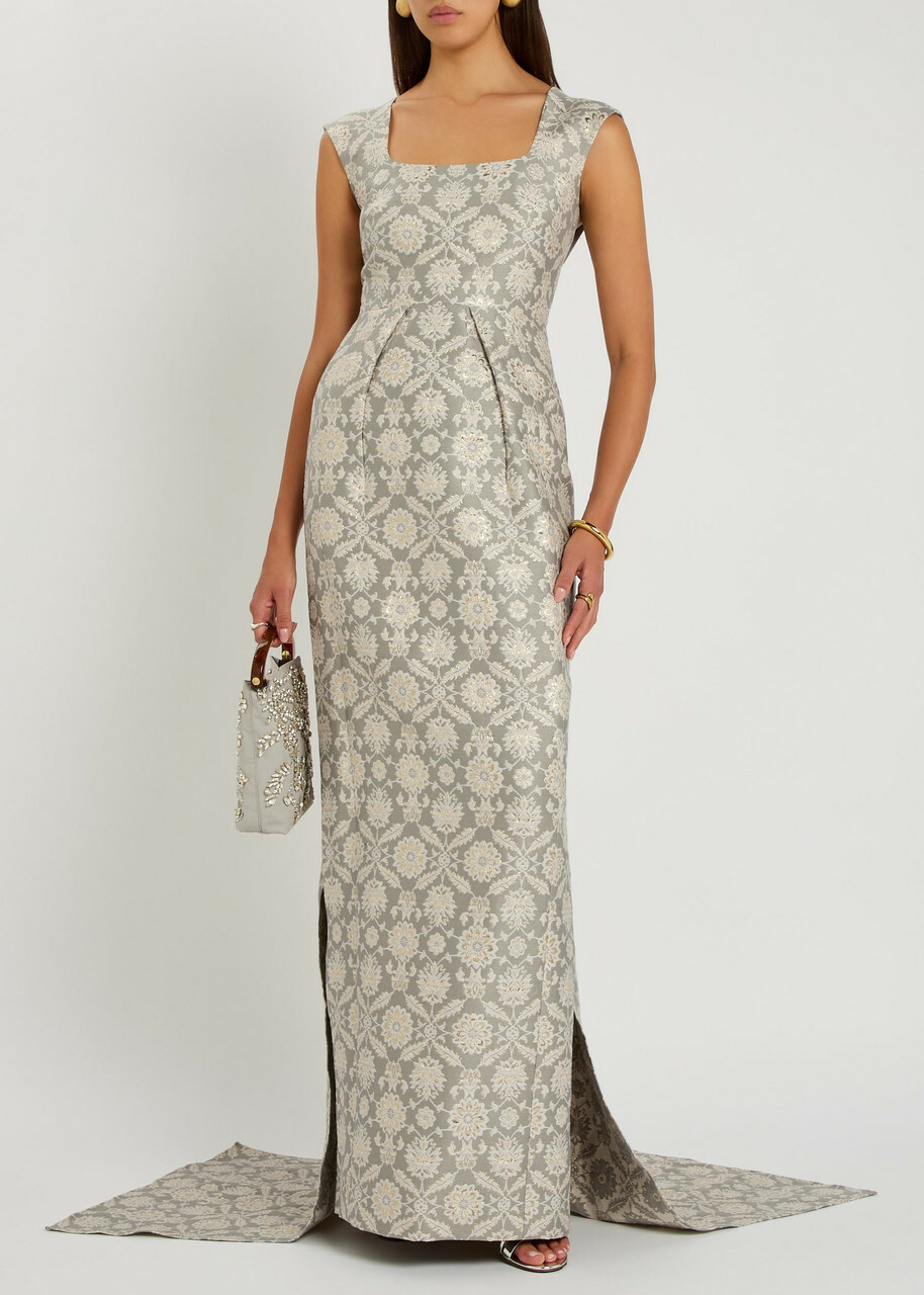 Huishan Zhang Patsy Floral-jacquard Cotton-blend Gown Grey