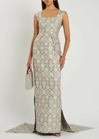 Huishan Zhang Patsy Floral-jacquard Cotton-blend Gown Grey