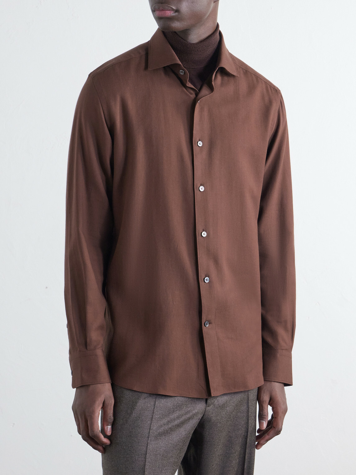 Zegna - Cotton and Cashmere-Blend Twill Shirt - Brown