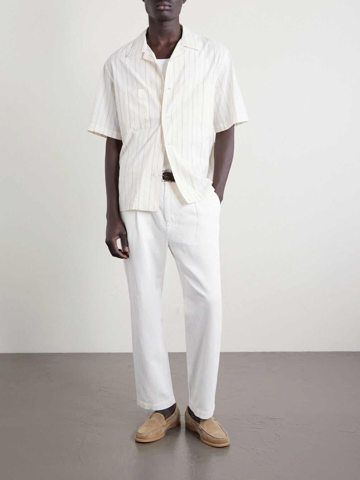 Barena - Cropped Tapered Cotton And Linen-Blend Corduroy Trousers - White