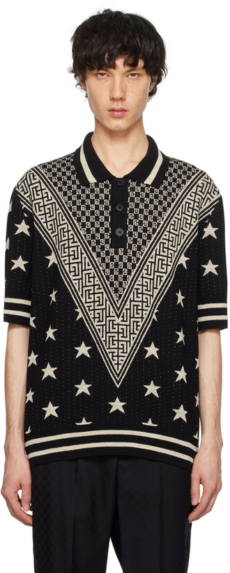 Photo: Balmain Black Monogram Stars Polo