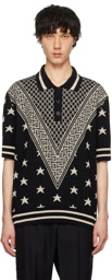 Balmain Black Monogram Stars Polo