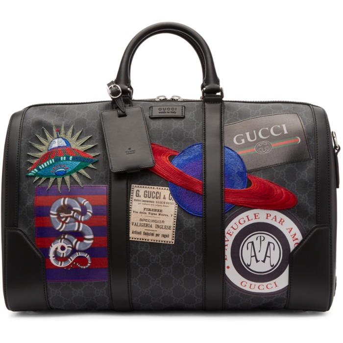 Gucci Black GG Supreme Patches Duffle Bag 