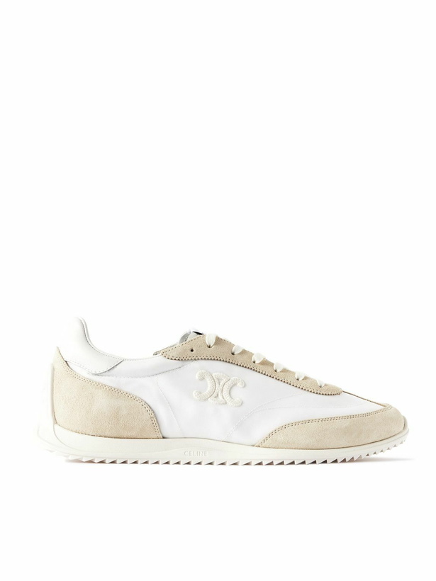 Photo: CELINE - Racer Logo-Embroidered Suede, Leather and Shell Sneakers - White