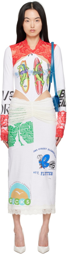 Photo: Marine Serre White & Red Regenerated T-Shirts & Lace Midi Dress