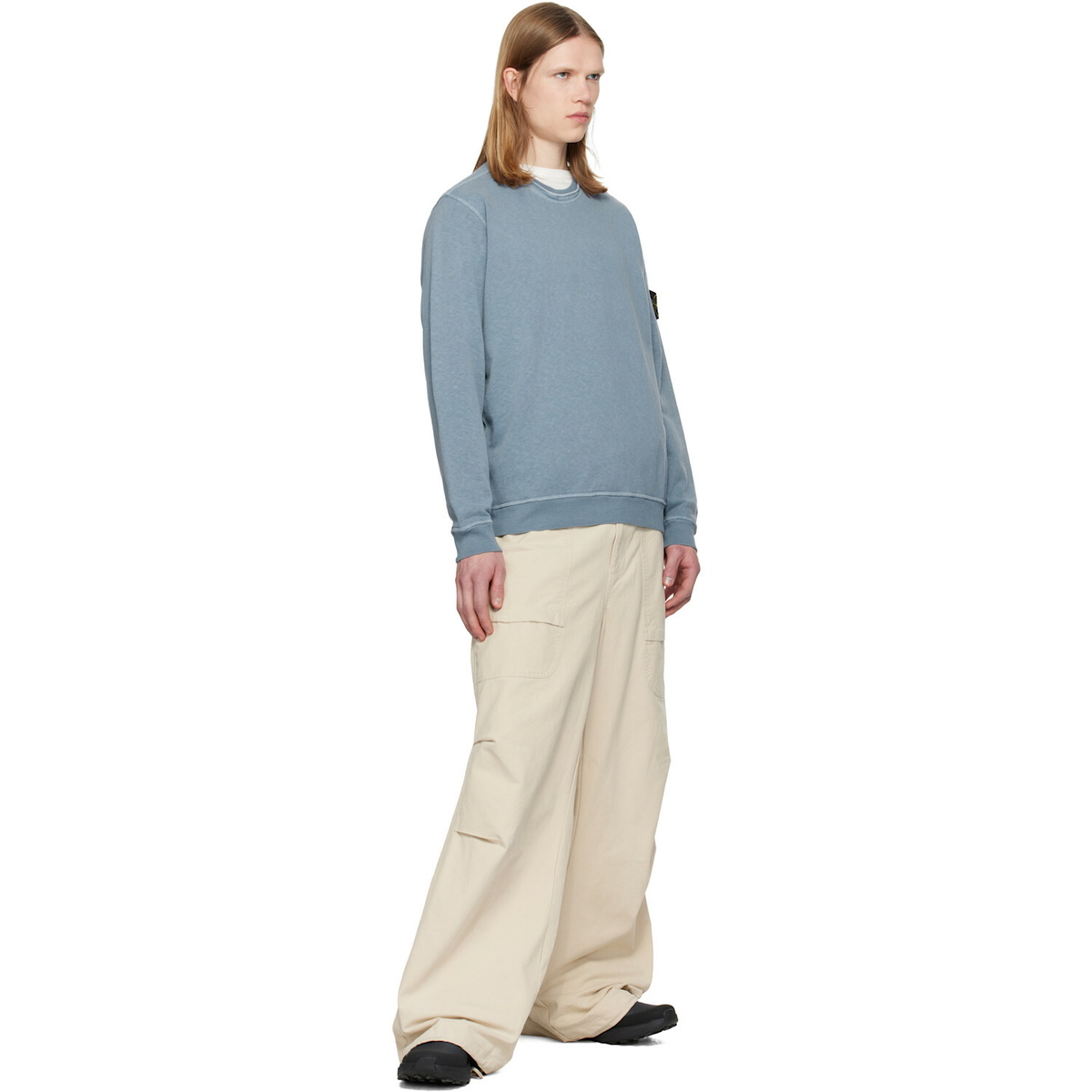 Stone Island Blue 6100034 Malfilé Fleece 'Old' Effect Sweatshirt
