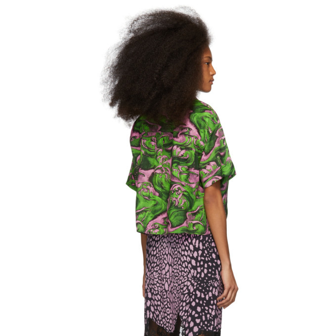 McQ Alexander McQueen Pink and Green Knot Front Short Sleeve