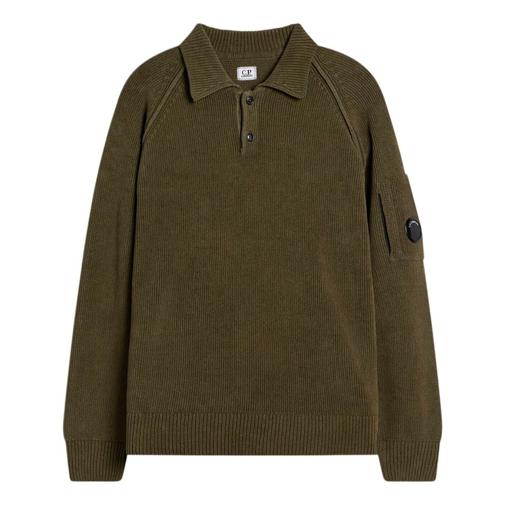 Photo: C.P. Company Men's Chenille Knit Polo Sweater in Ivy Green