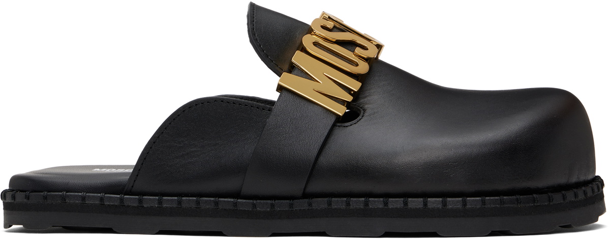 Moschino Black Lettering Logo Slip-on Loafers